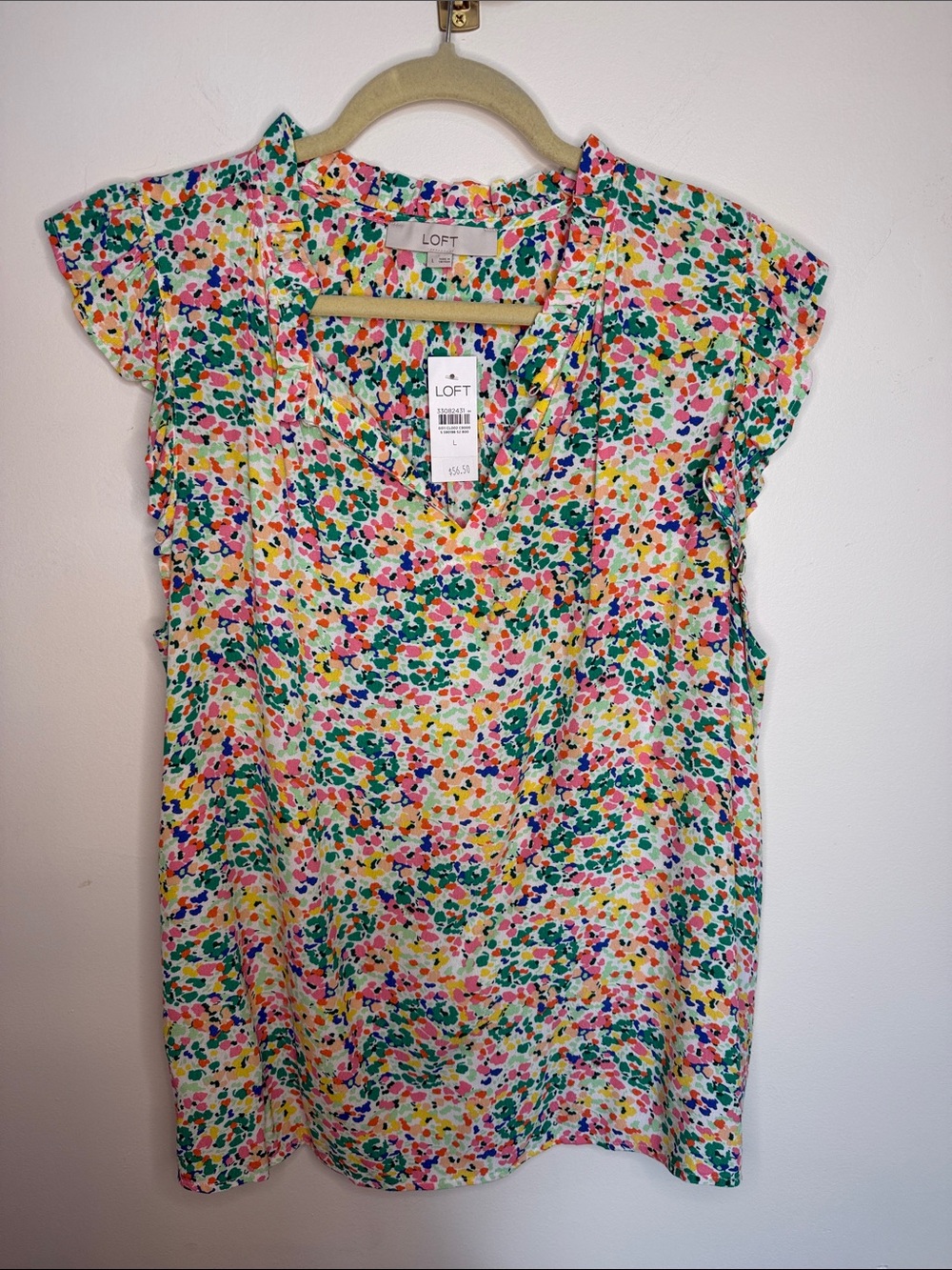 LOFT Multicolor Floral Cap-Sleeve V-Neck Blouse